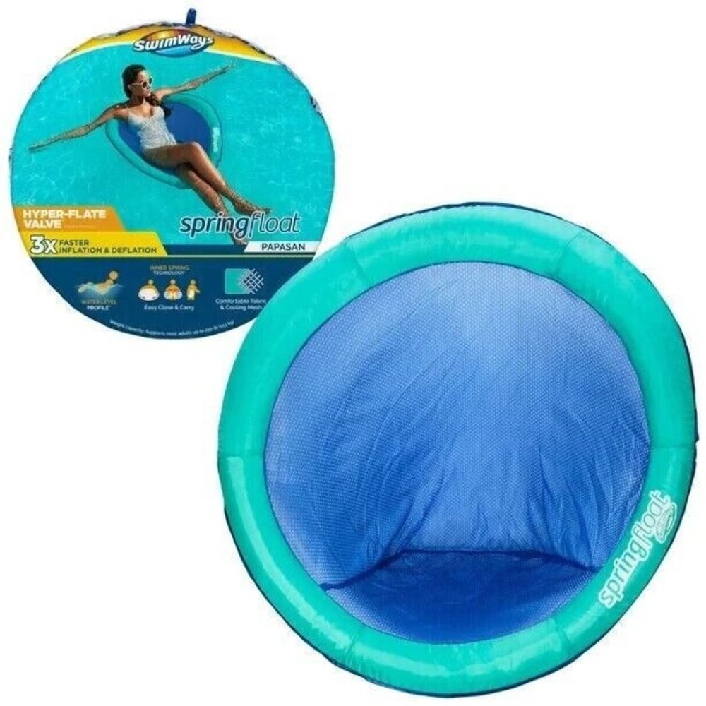 Swimways Spring Float Papasan Inflatable Mesh Seat Round Pool Blue Lounge Chair